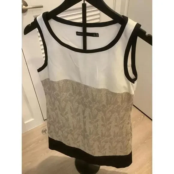 Karen Millen Sleeveless Shift Dress Tan Black Rafia  6 - Picture 2 of 5